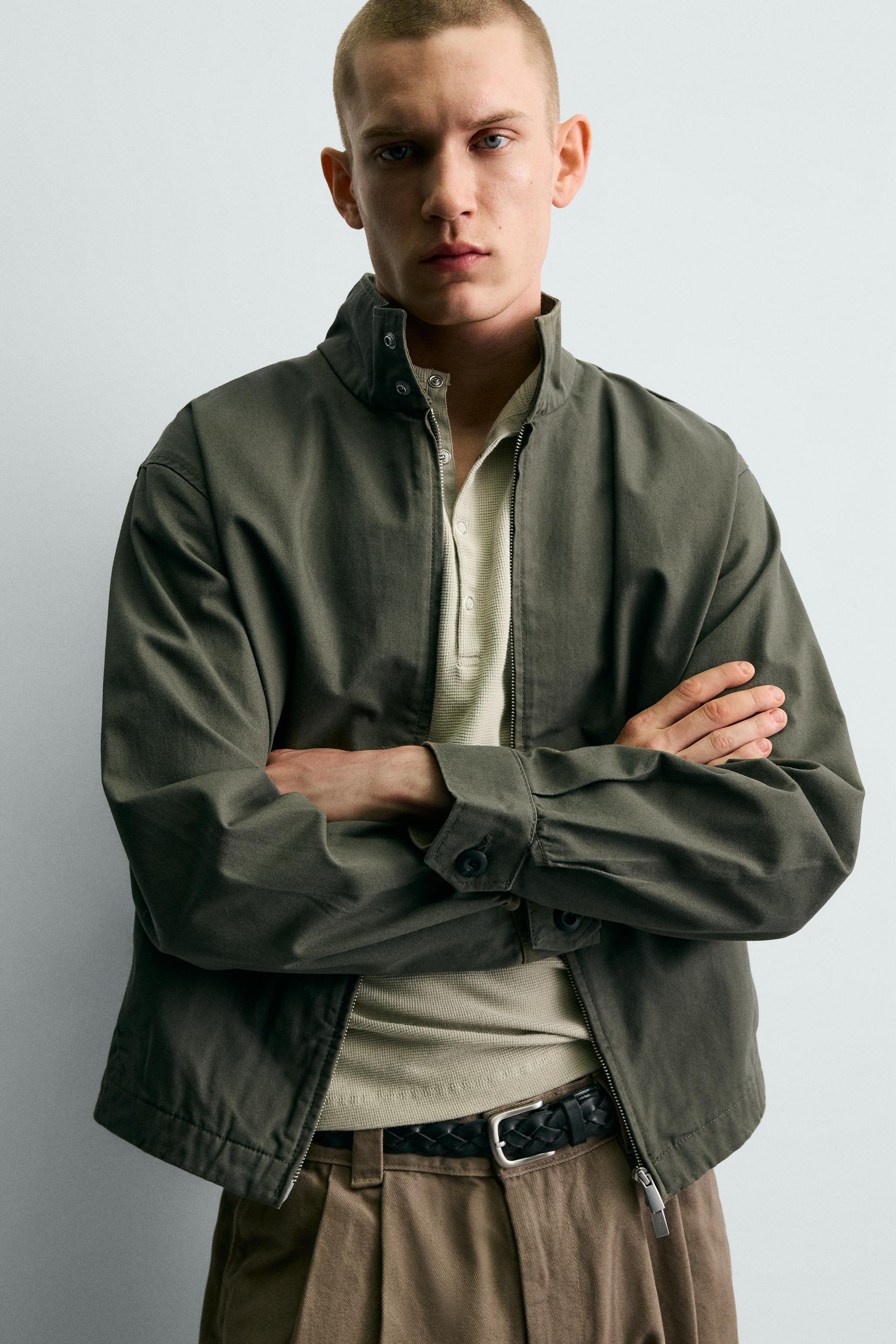 CROPPED FIT ZIPPER JACKET - Khaki | ZARA United States