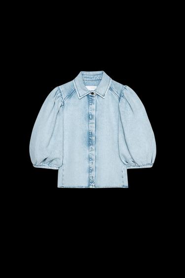 Zara ZW COLLECTION DENIM BLOUSE - Light blue - Image 0
