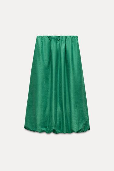 FALDA MIDI GLOBO - Verde de Zara