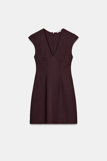 КРЕПОВА СУКНЯ З V-ПОДІБНИМ ВИРІЗОМ - Шоколадний Zara