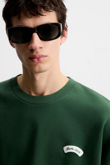SWEAT PIÈCE CONTRASTE - Vert de Zara - Image 4