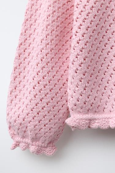 KNITTED JUMPER WITH CROCHET COLLAR - Pink by Zara - Image 3