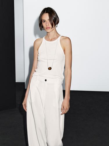Pantalon barrel fluide couture - Blanc de Zara