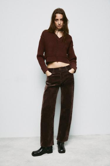 KNIT V-NECK JUMPER - Brown by Zara