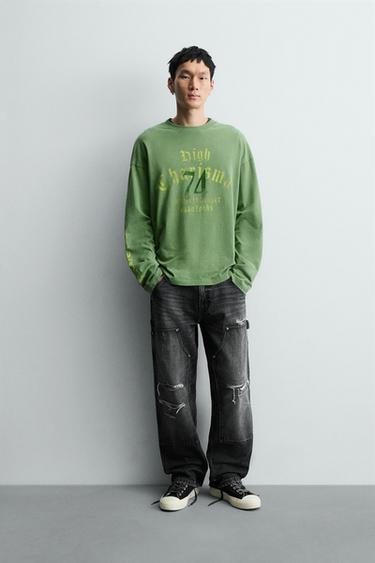 ВАРЕНА ФУТБОЛКА З НАПИСАМИ - Світло-зелений Zara