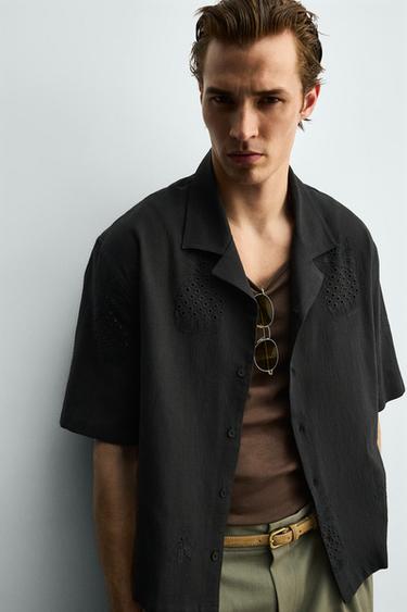 CUTWORK EMBROIDERED SHIRT - Black by Zara - Image 4