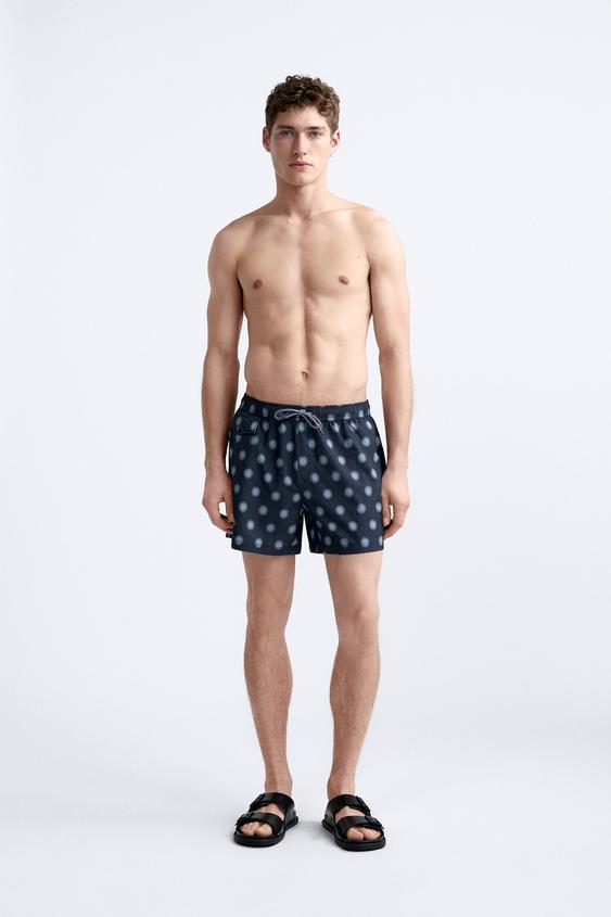 SUN PRINT SWIMMING TRUNKS Blue / Grey ZARA United Kingdom