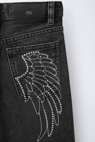 SPARKLY WING WIDE-LEG JEANS - Black by Zara - Image 3