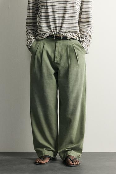 PANTALÓN CHINO BAGGY FIT PLIEGUES - Verde medio de Zara