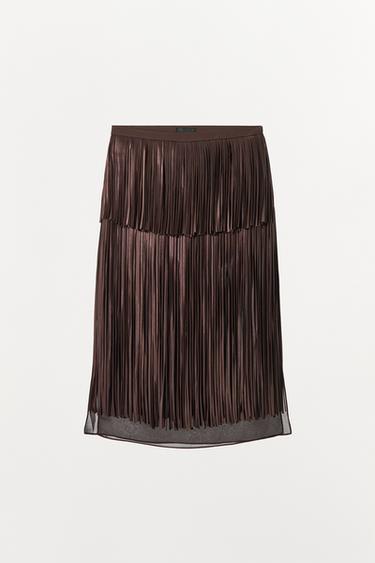 JUPE MIDI À FRANGES - Marron de Zara - Image 4