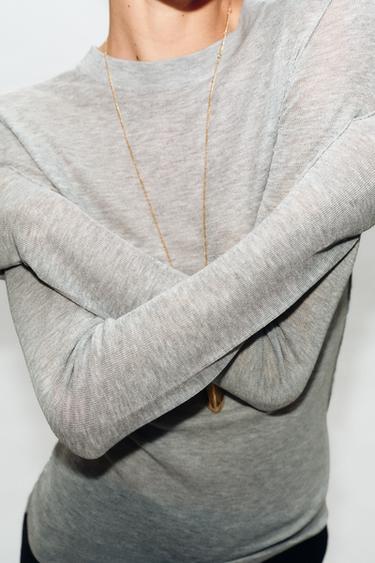 Zara SEMI-SHEER KNIT TOP - Gray marl