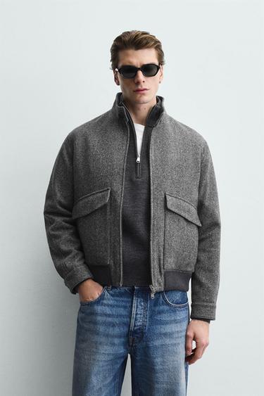CONTRAST TEXTURED JACKET - Dark grey by Zara