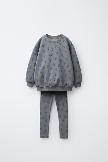 CONJUNTO SUDADERA Y LEGGING RIB ESTAMPADO - Gris azul de Zara