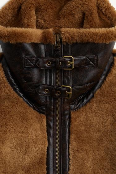 BLOUSON MATIÈRE SYNTHÈTIQUE AVEC EFFET FOURRURE À CONTRASTE ÉDITION LIMITÉE - Marron de Zara - Image 9