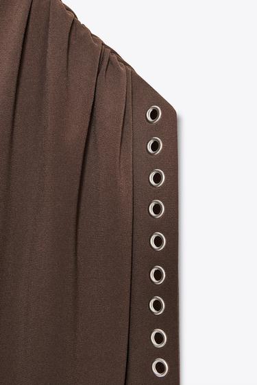 Zara ASYMMETRIC CROTCHET DRESS WITH GROMMETS - Chocolate