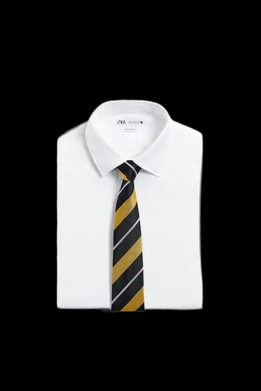100% SILK STRIPED TIE - Yellow by Zara