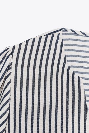 BLOUSE À LACETS AVEC LIN - Écru / Bleu marine de Zara - Image 3