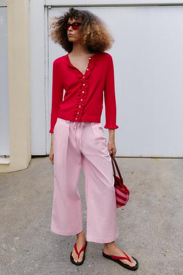 CHAQUETA PUNTO VOLANTES - Rojo de Zara - Imagen 0