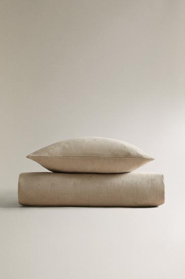 CHILDREN’S LINEN DUVET COVER WITH FLORAL EMBROIDERY - Light beige by Zara - Image 5