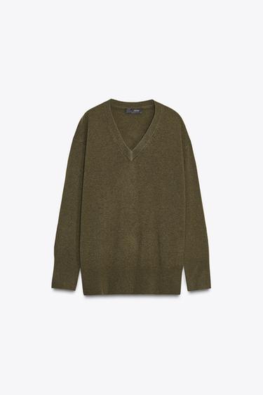 OVERSIZED 100% WOOL KNIT SWEATER - Hunter green by Zara