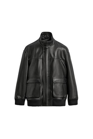 CAZADORA RELAXED FIT PIEL ORIGINS - Negro de Zara