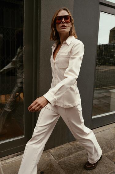 CHEMISE AJUSTÉE EN JEAN - Écru de Zara - Image 3