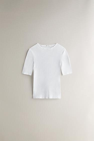 COTTON MID-SLEEVE T-SHIRT - White by Zara - Image 0