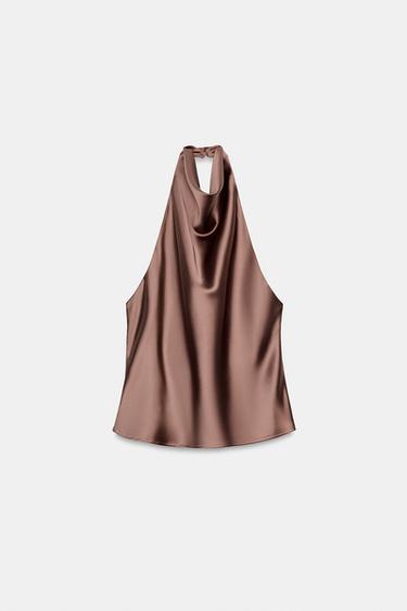 TOP HALTER SATINADO - Coñac de Zara - Imagen 0
