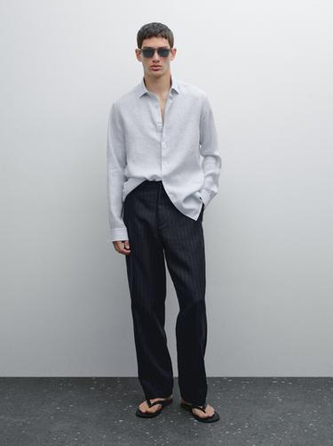 Chemise slim à rayures 100 % lin - Blanc de Zara - Image 0