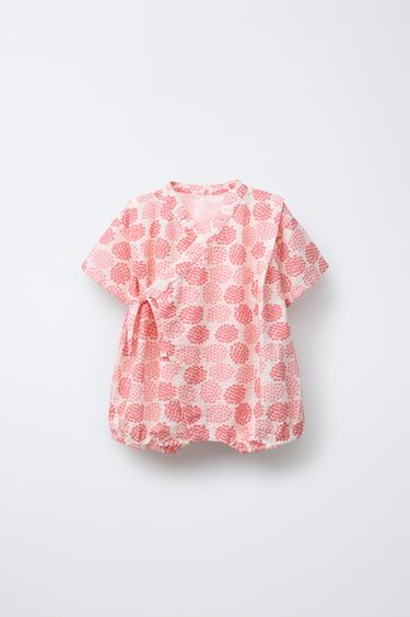 1-9 MONTHS/ FLORAL PRINT KIMONO JUMPSUIT - Ecru by Zara - Image 0