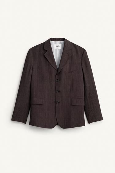 BLAZER TRAJE RAYAS VISCOSA - LINO - Marrón oscuro de Zara