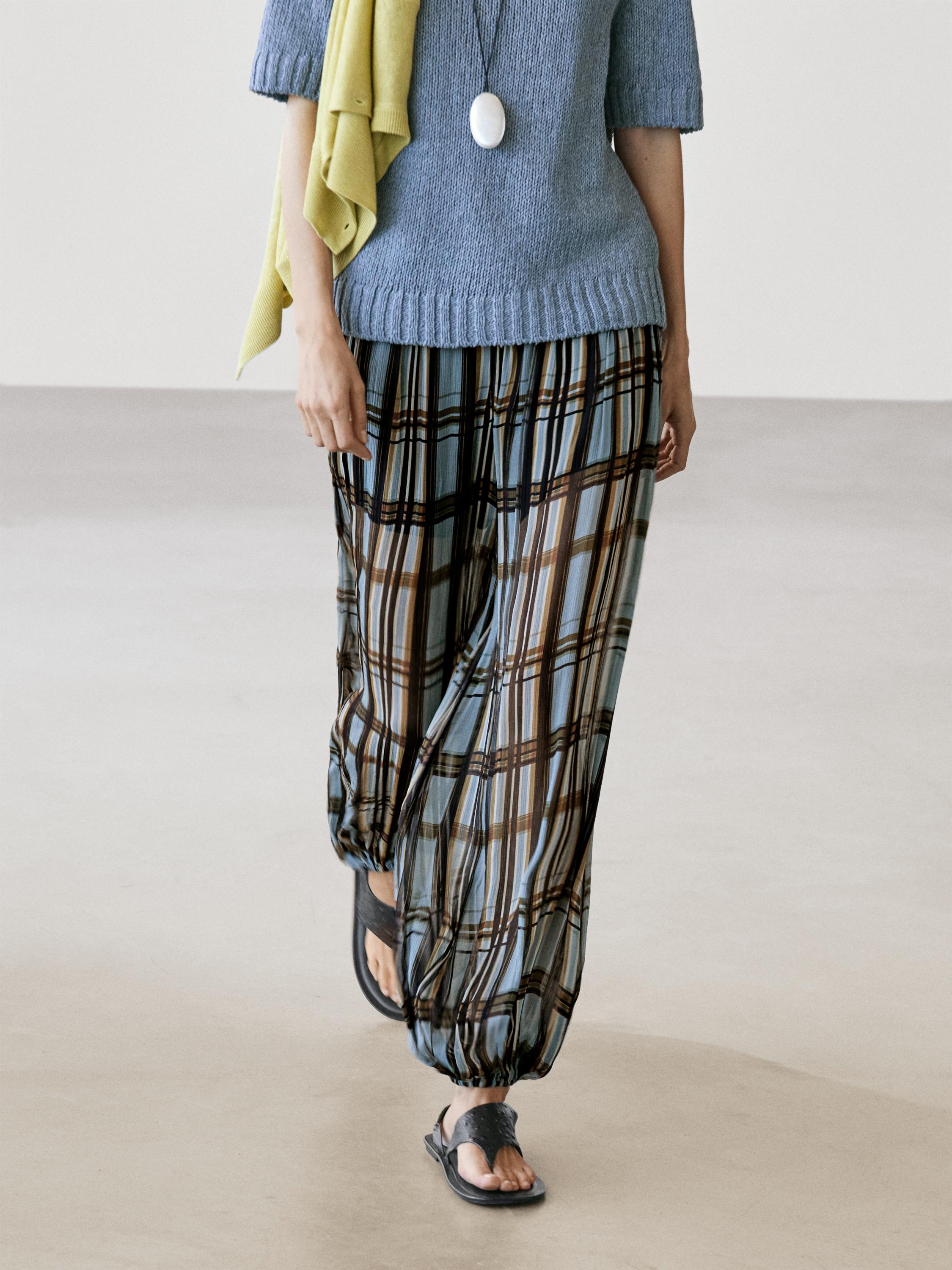 Pantalon bouffant fluide imprimé carreaux