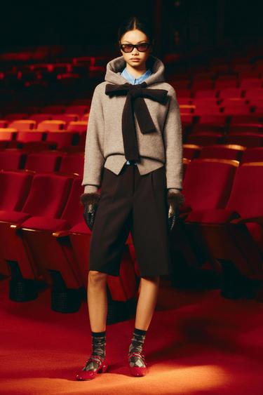 HOODIE CARDIGAN WITH BOW - Mink marl by Zara