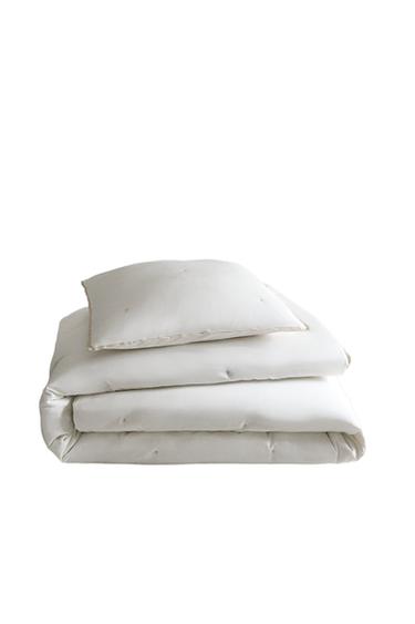 DOTTED SATEEN LINEN QUILTED BEDSPREAD - Oyster-white by Zara