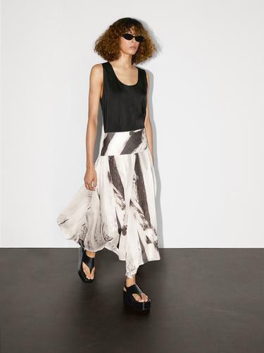 Zara Flowing marble print midi skirt - Ecru - Image 0