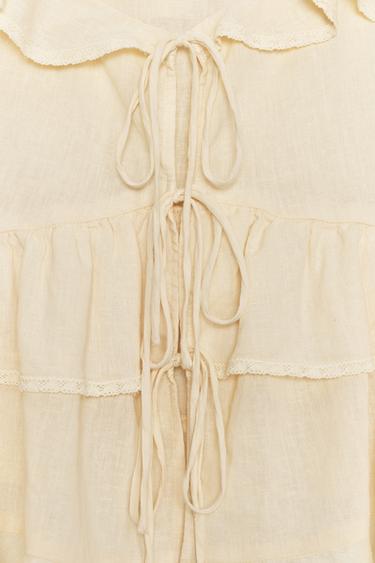 RUFFLED LACE LINEN BLEND TOP - Light yellow by Zara - Image 7