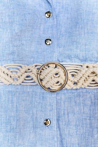 MIDI DRESS WITH BELT LINEN BLEND - Blue by Zara - Image 6