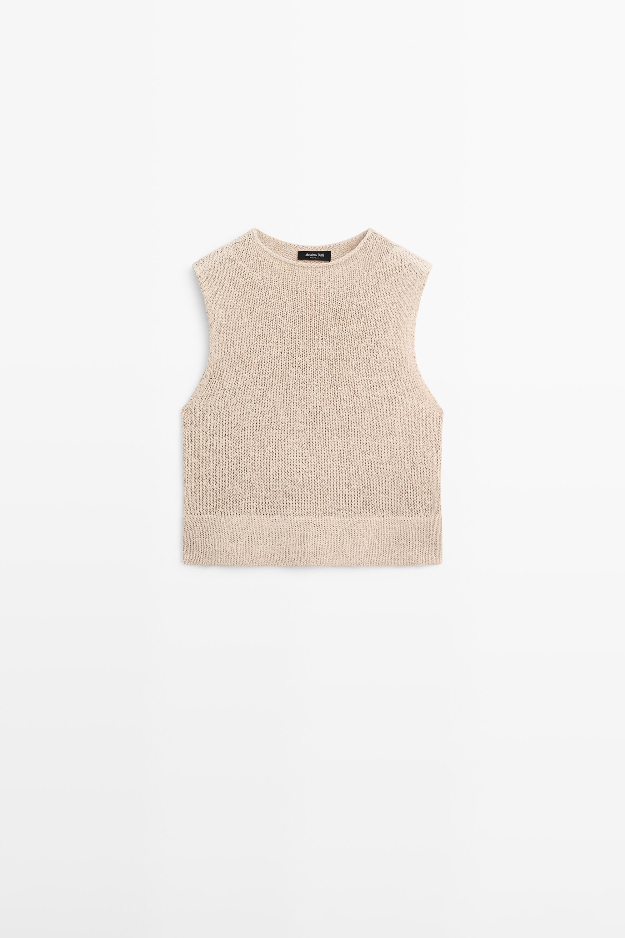 Linen blend knit top