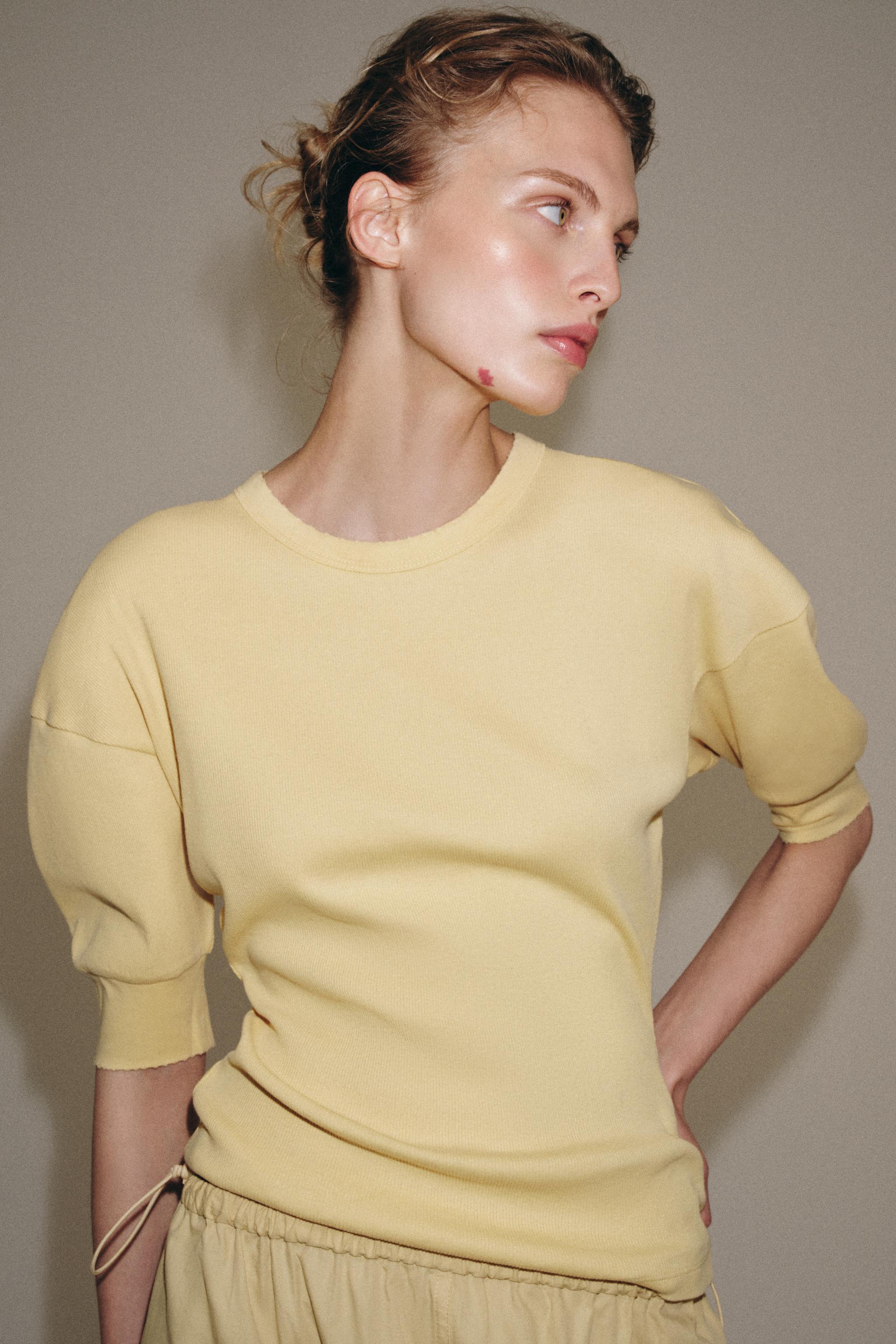 RIB KNIT VOLUMINOUS SLEEVE T-SHIRT