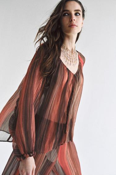 CAMISA SEMITRANSPARENTE RAYAS - Multicolor de Zara