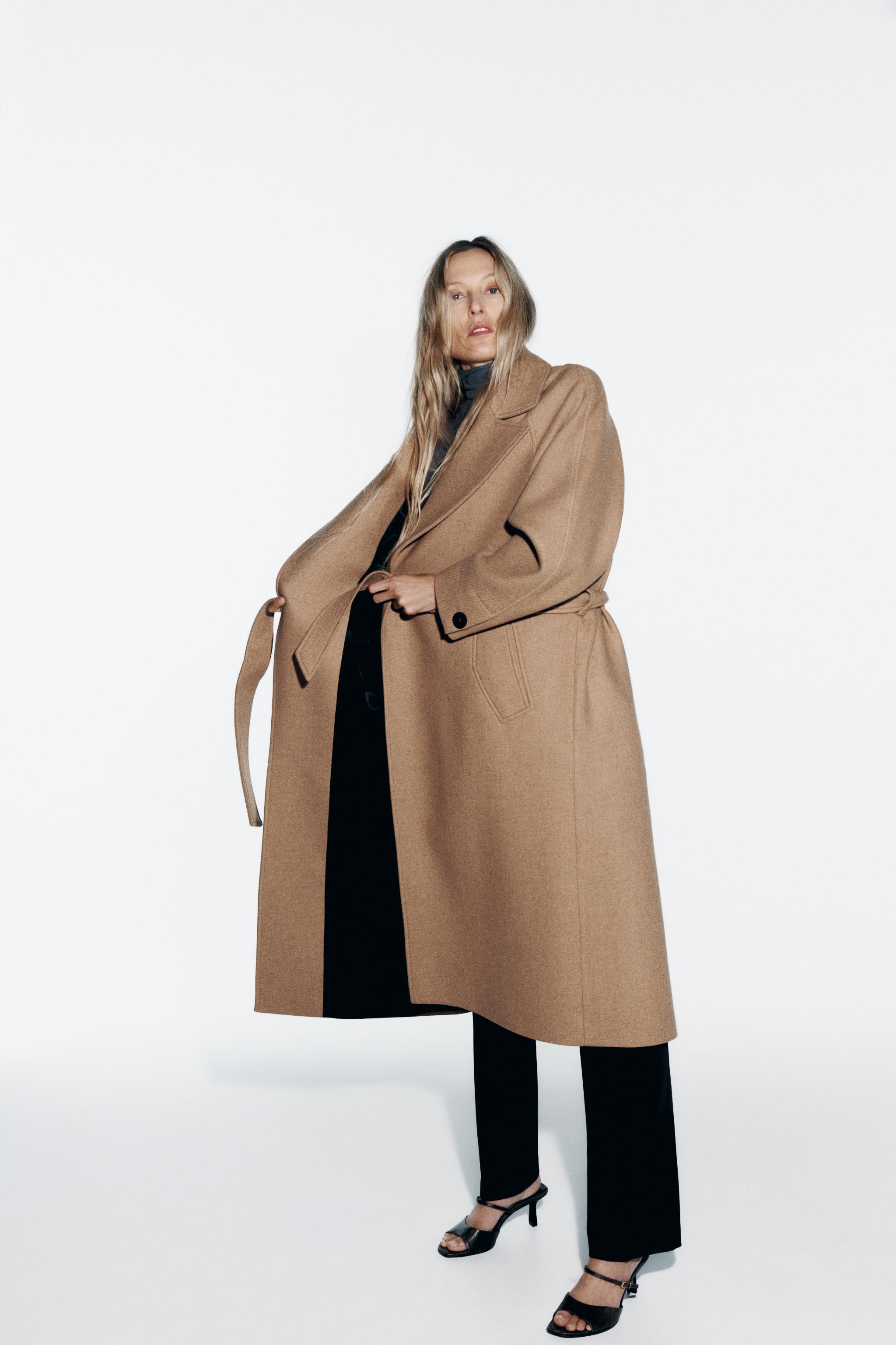 LONG BELTED WOOL BLEND COAT - Black | ZARA Canada