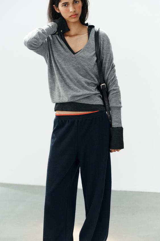 PANTALON SOFT À RAYURE CONTRASTÉE - Bleu de Zara - Image 2