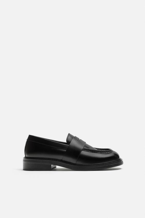 КОЖАНЫЕ ЛОФЕРЫ С ПЛАНКОЙ — Черный от Zara — изображение 0