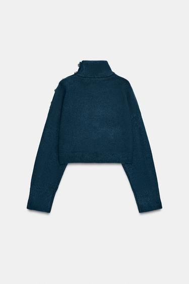 SOFT KNIT SWEATER WITH BUTTONS - Blue by Zara