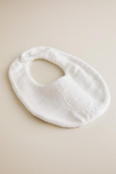 BABY BIB WITH EMBROIDERED CHICK - Oyster-white by Zara