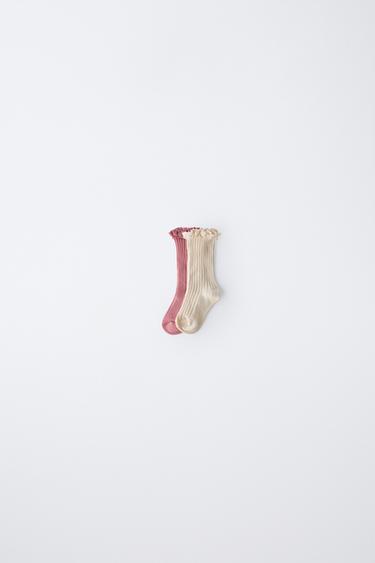 Zara TWO-PACK OF LACE SOCKS - Pink / White