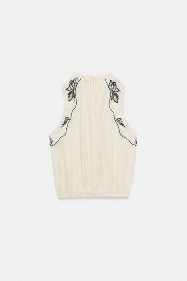 EMBROIDERED BALLOON TOP - Ecru by Zara - Image 6