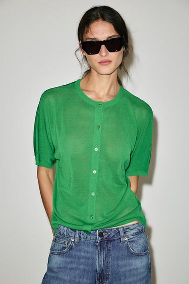 CHAQUETA PUNTO MANGA CORTA - Verde de Zara - Imagen 0