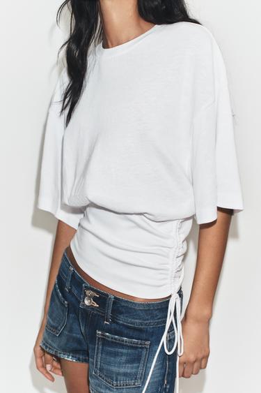 TOP FLAMÉ AVEC CEINTURE - Blanc de Zara - Image 1