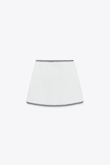 CONTRAST EMBROIDERY KNIT SKIRT - White by Zara